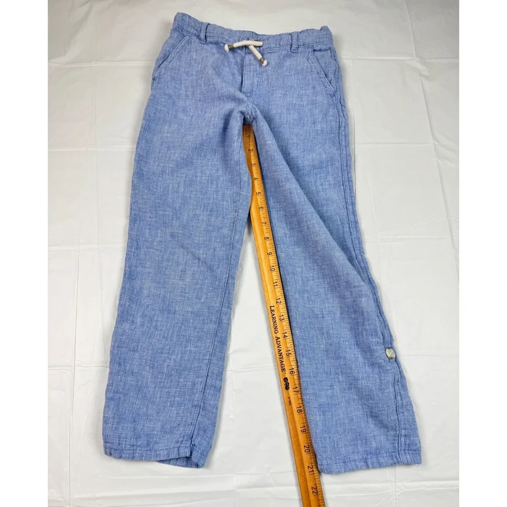 Gymboree Boys Blue Linen Blend Pants Roll Tab Trousers Size 8 Drawstring Summer